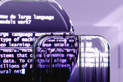 Ilustração abstrata com formas e elementos visuais que representam modelos de linguagem e inteligência artificial